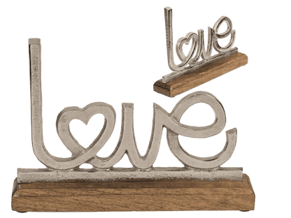 Metal lettering with wooden base, Love,