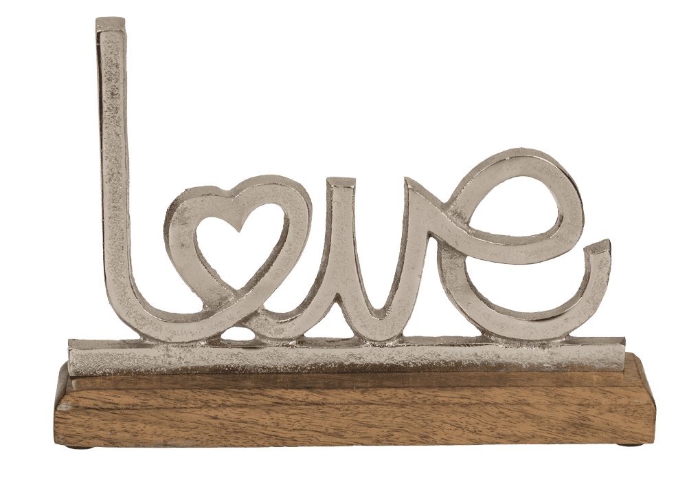 Metal lettering with wooden base, Love,