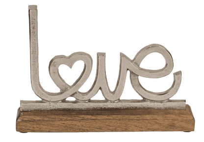 Metal lettering with wooden base, Love,