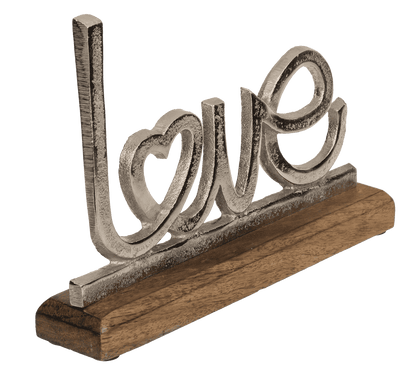 Metal lettering with wooden base, Love,