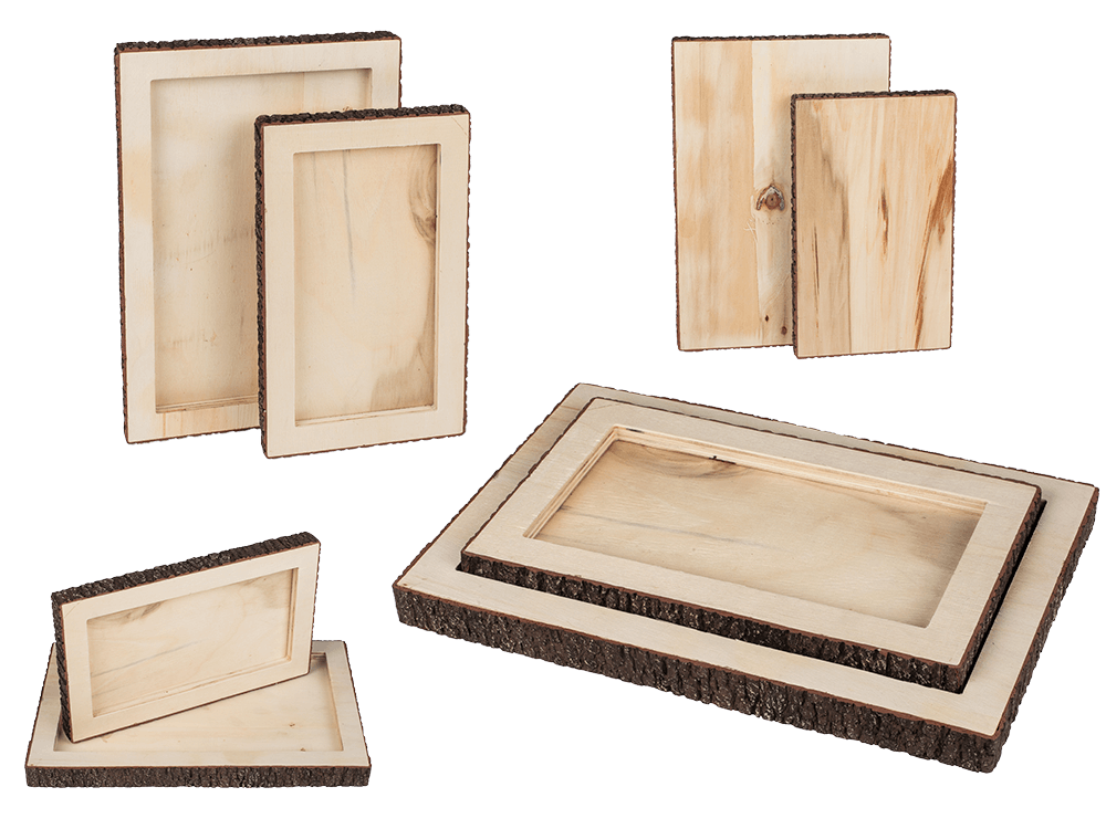 Wooden tablet, with bark,