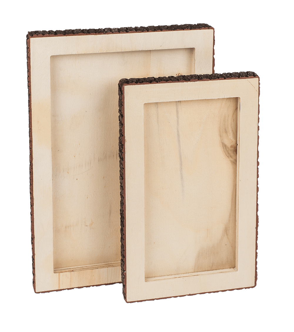 Wooden tablet, with bark,