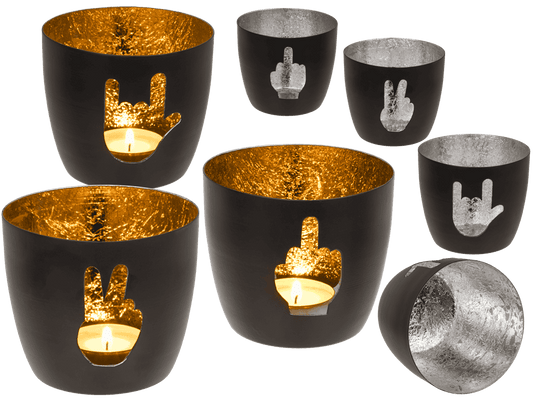 Metal tealight holder, Middle finger/Rock/