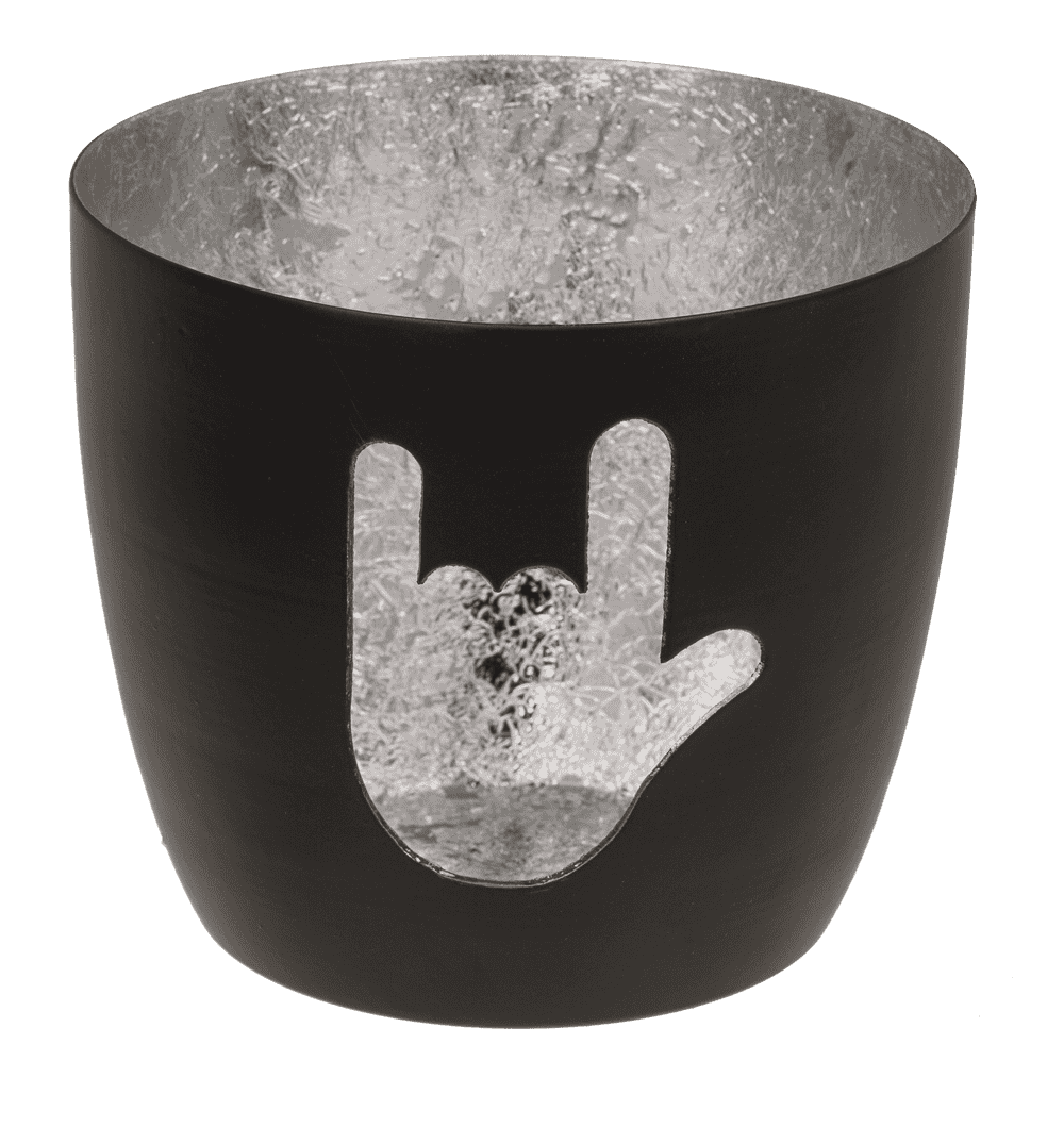 Metal tealight holder, Middle finger/Rock/