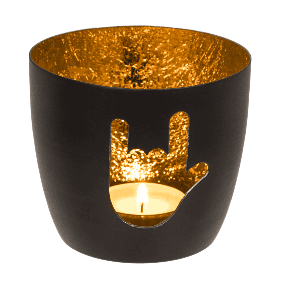 Metal tealight holder, Middle finger/Rock/
