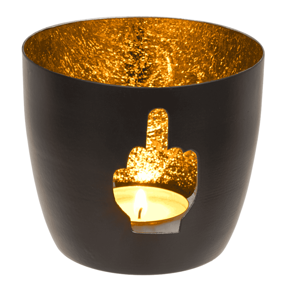 Metal tealight holder, Middle finger/Rock/