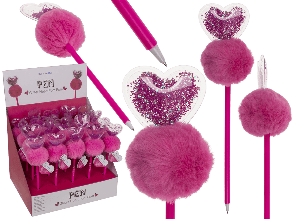 Pen, Glitter Heart Pom Pom,