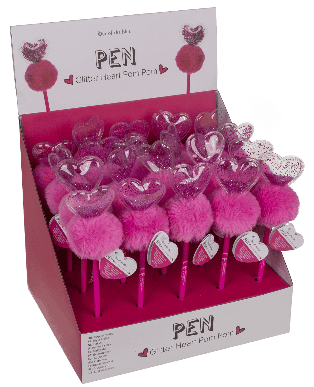 Pen, Glitter Heart Pom Pom,