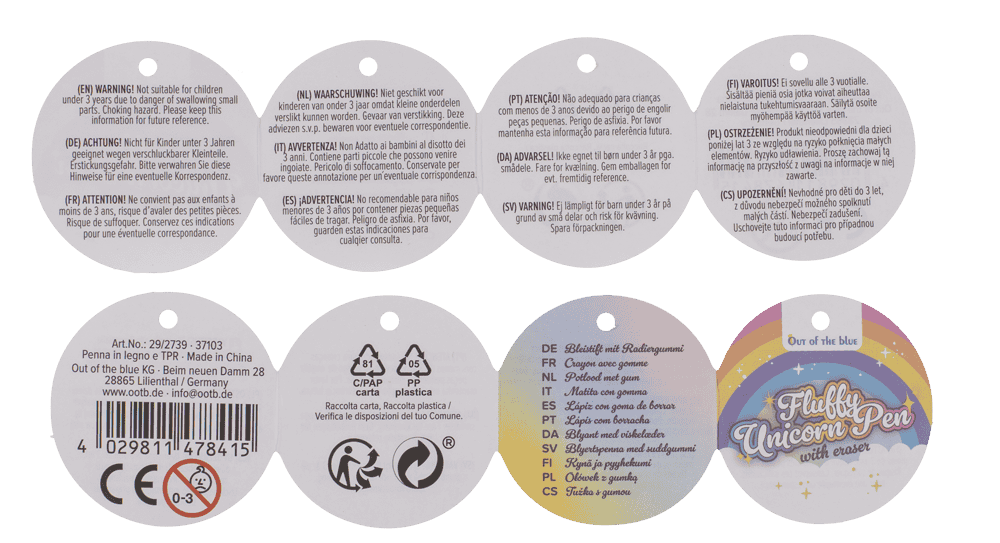 Pencil with eraser, Fluffy Unicorn,