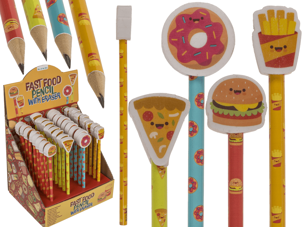 Pencil with eraser, Fast Food,