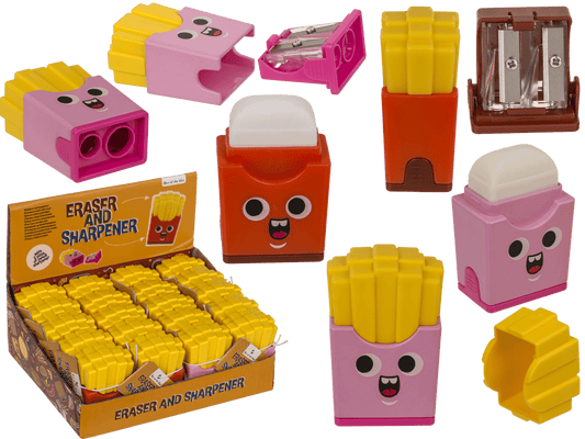 Eraser and double pencil sharpener, "Fries"