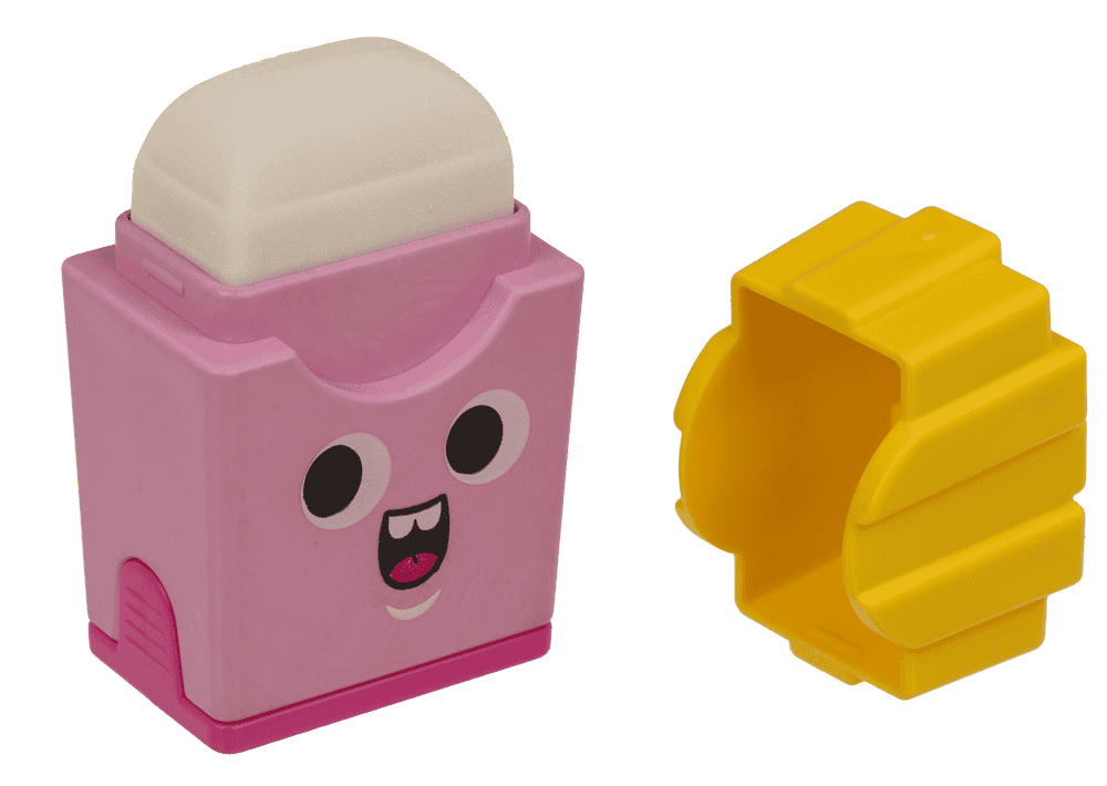 Eraser and double pencil sharpener, "Fries"