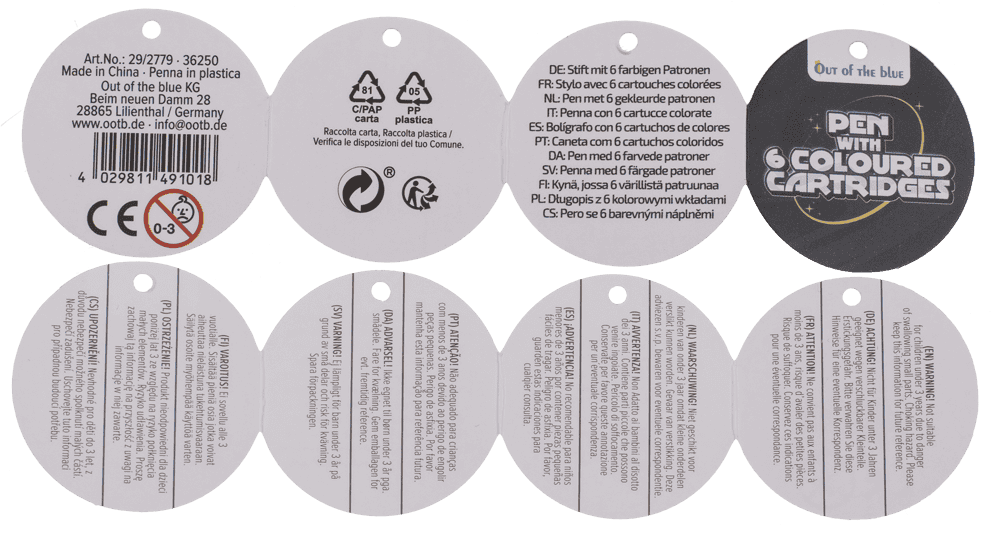 Ball Pen with 6 coloured cartridges, Space,