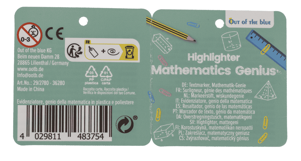 Highlighter, Mathematics Genius, 10,5 x 3 cm,