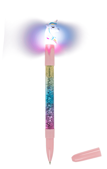 Pen with glitter & colourchanging light,
