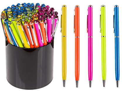 Neon coloured metall pen with Swarovski stone,