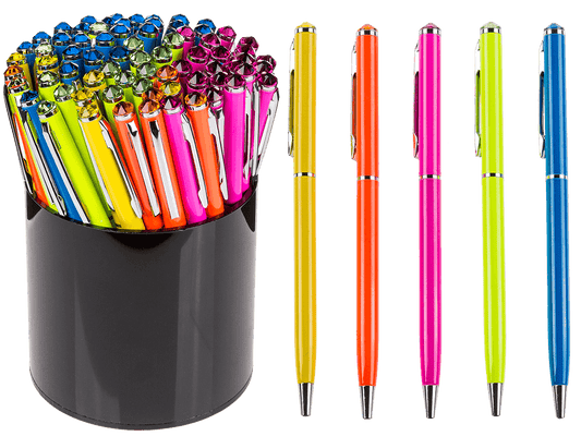 Neon coloured metall pen with Swarovski stone,