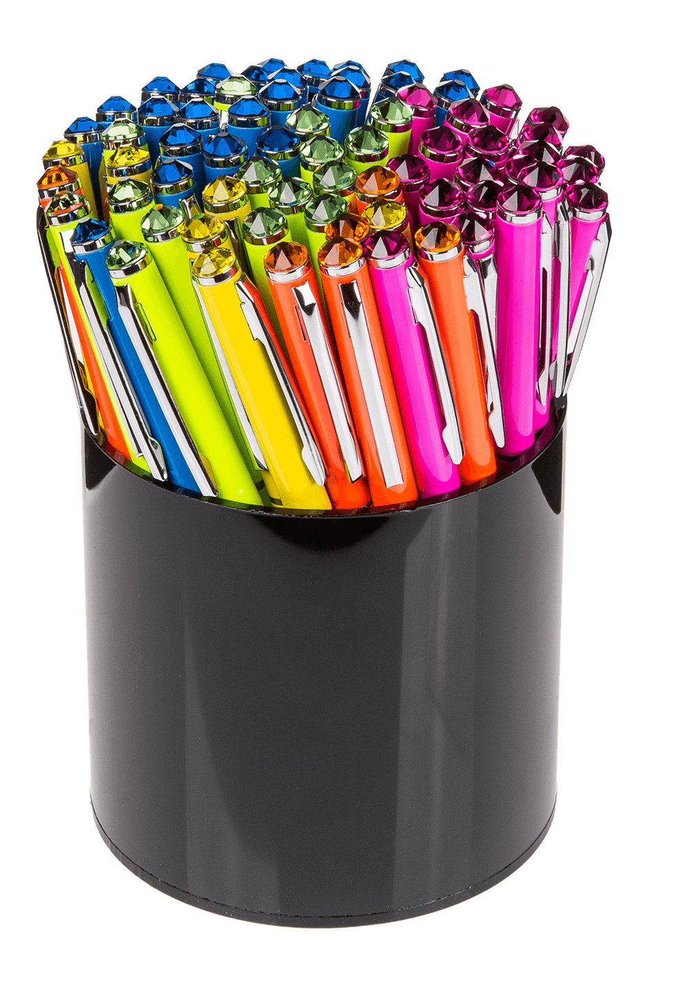 Neon coloured metall pen with Swarovski stone,