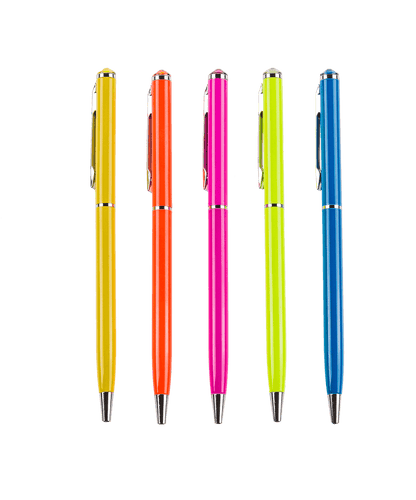 Neon coloured metall pen with Swarovski stone,
