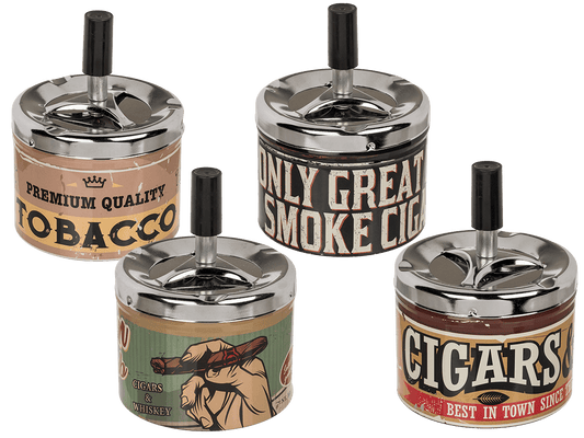 Metal push down ashtray, Tobacco,