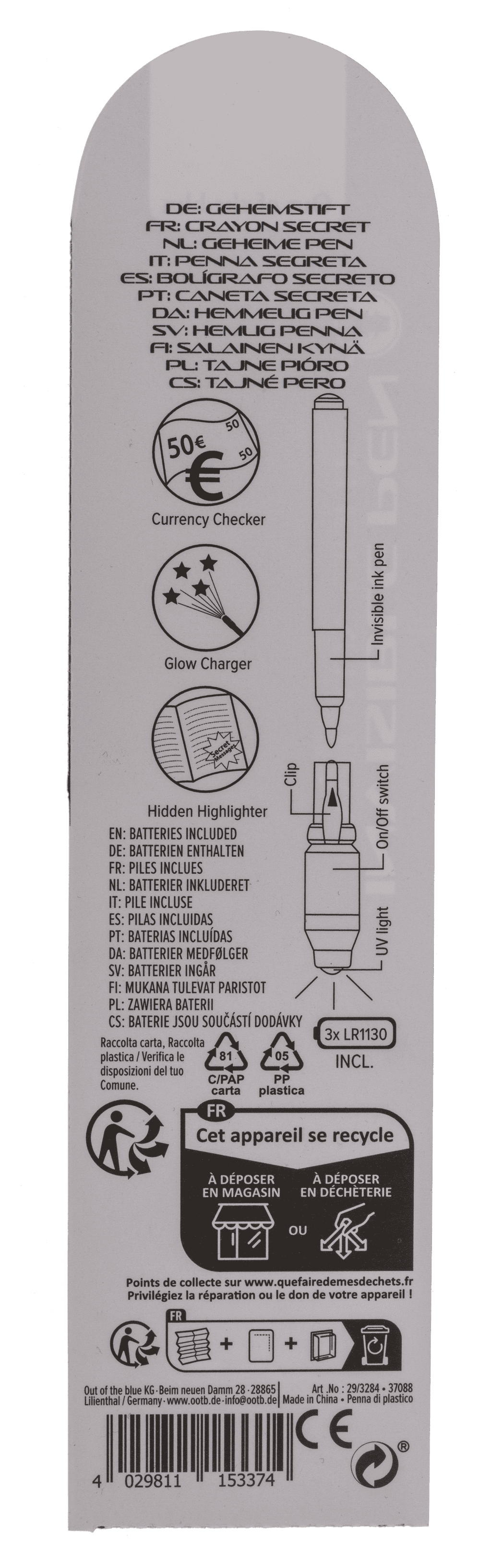 Secret Message Pen with invisible ink & UV-light,