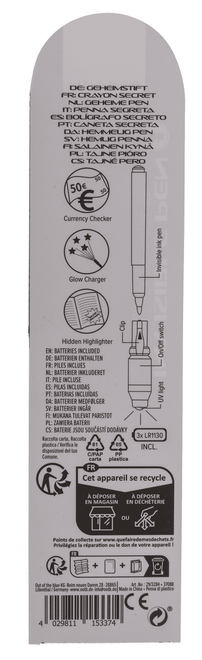 Secret Message Pen with invisible ink & UV-light,