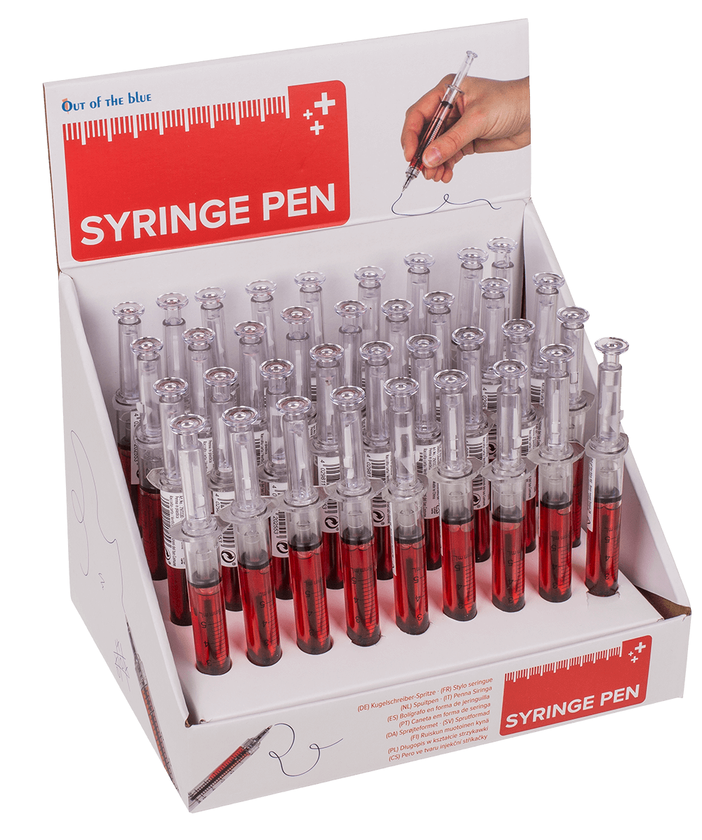 Syringe Pen with red liquid,