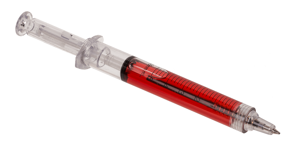 Syringe Pen with red liquid,