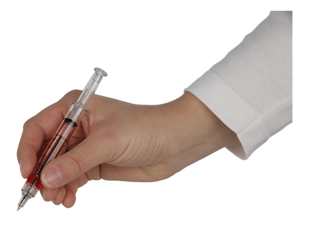 Syringe Pen with red liquid,