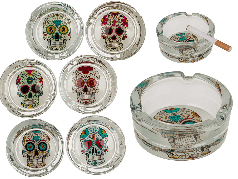 Glass ashtray, Coloured Skull,