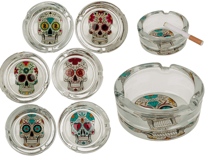 Glass ashtray, Coloured Skull,