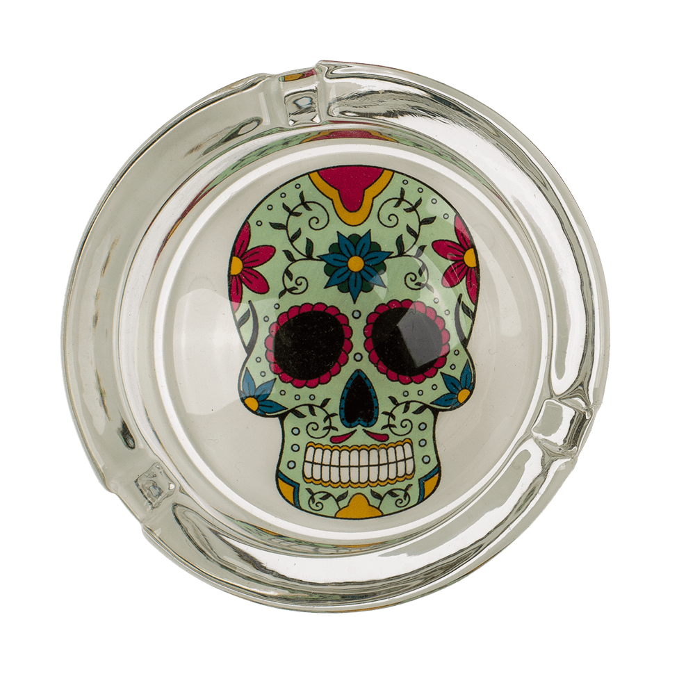 Glass ashtray, Coloured Skull,