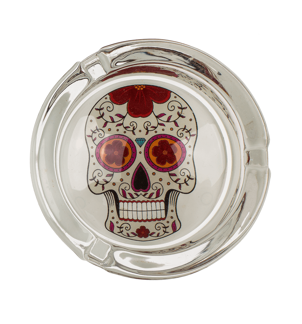 Glass ashtray, Coloured Skull,