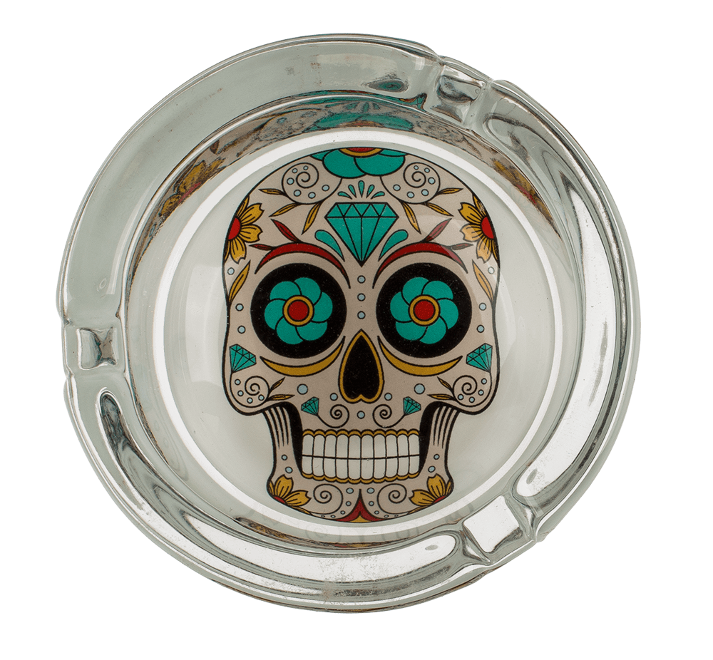 Glass ashtray, Coloured Skull,