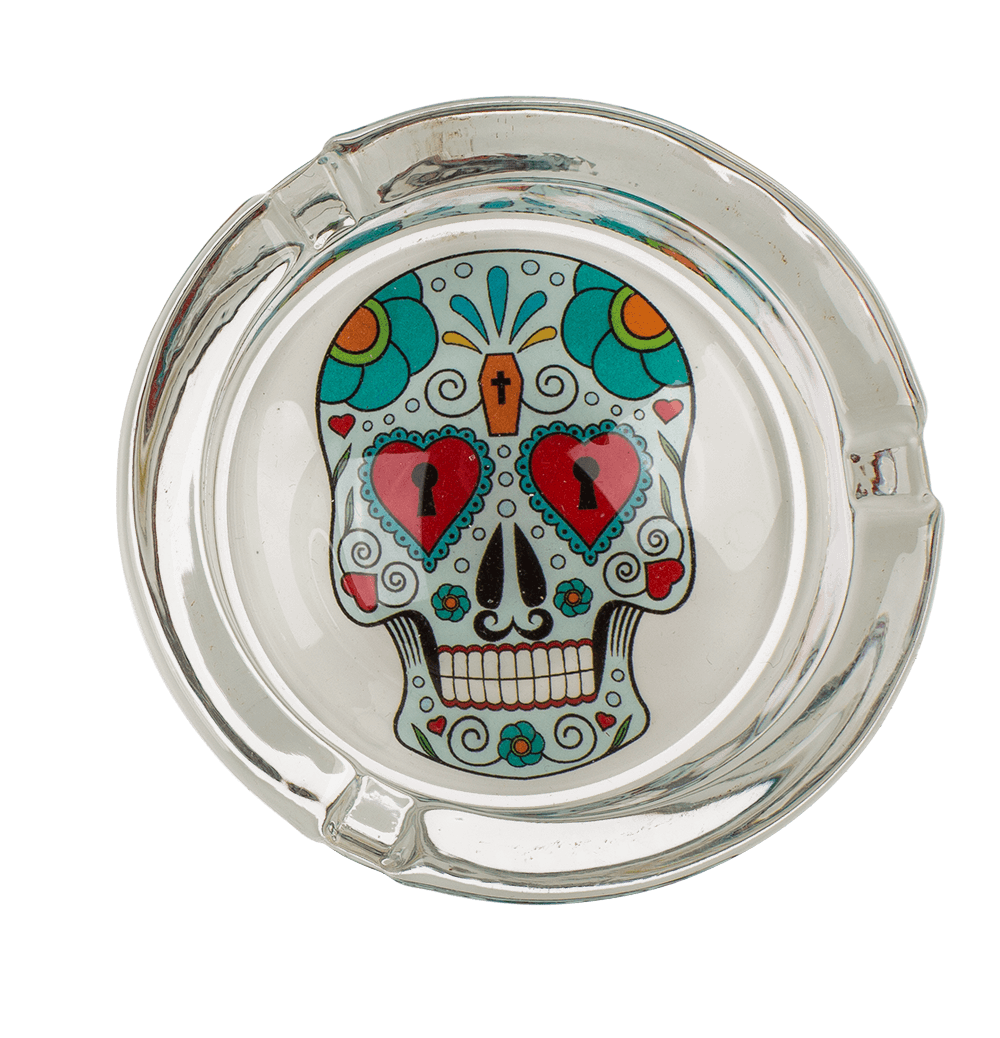 Glass ashtray, Coloured Skull,