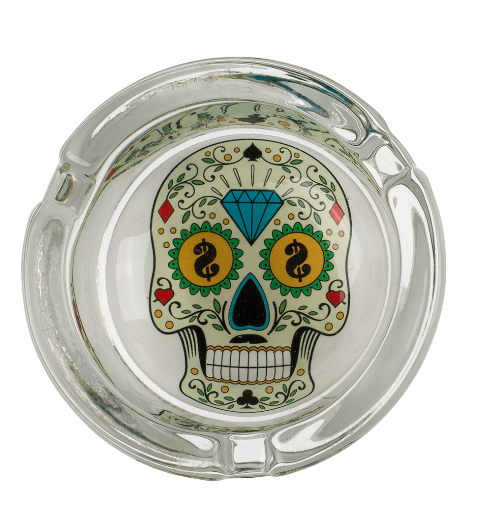 Glass ashtray, Coloured Skull,