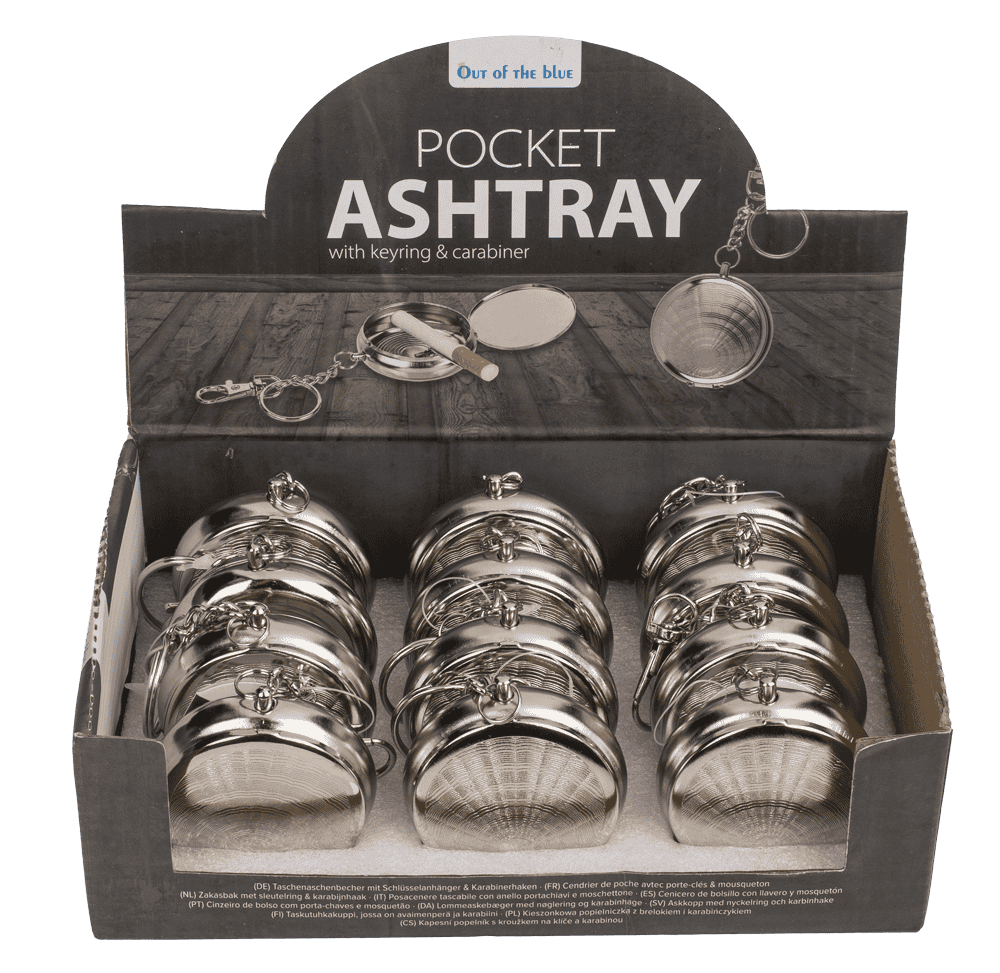 Metal pocket ashtray with key ring & carabiner