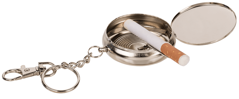 Metal pocket ashtray with key ring & carabiner