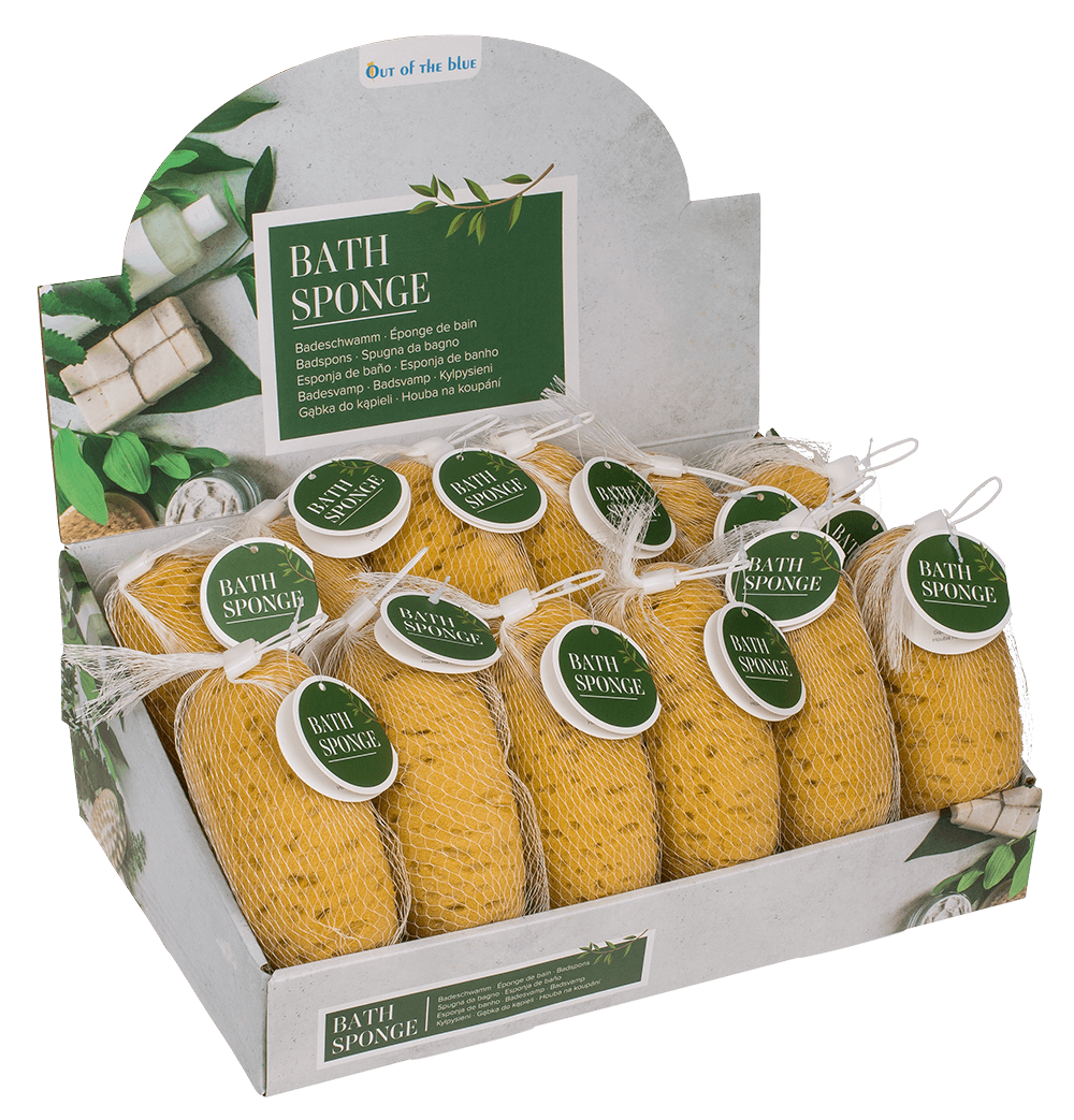 Bath sponge, in net for hanging,