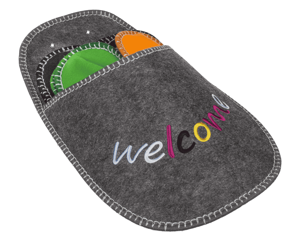 Jumbo felt slipper, Welcome,