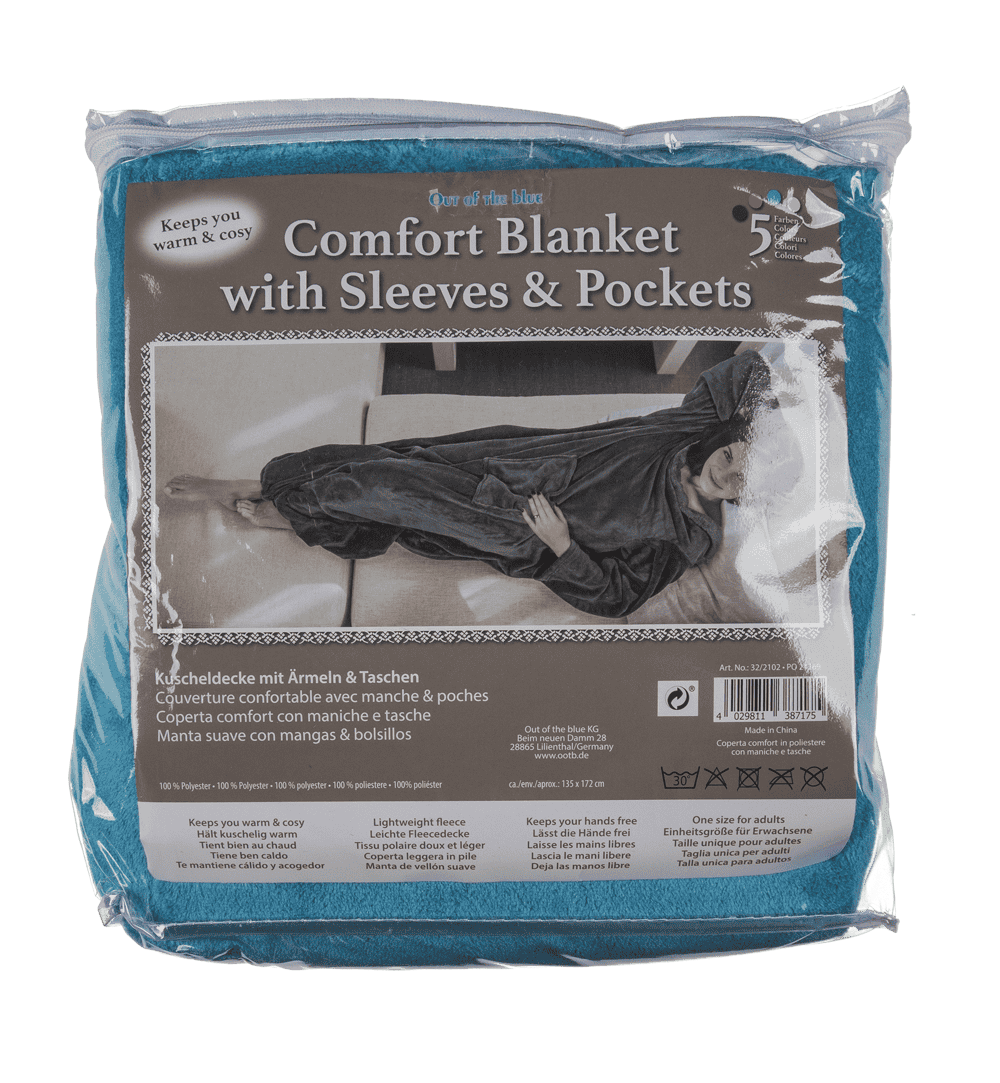 Blue comfort blanket with sleeves & pockets,