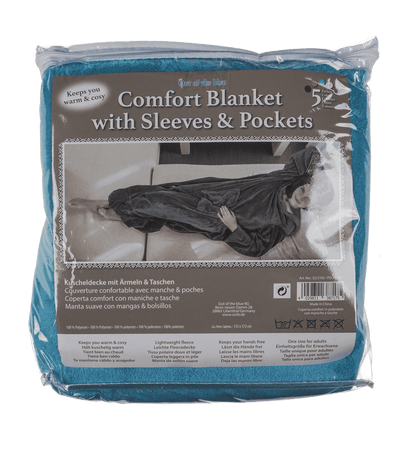 Blue comfort blanket with sleeves & pockets,