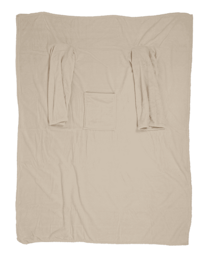 Beige comfort blanket with sleeves & pockets,