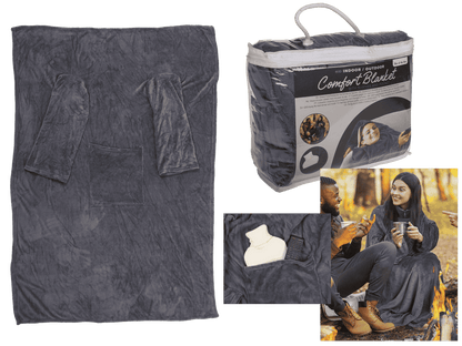 Grey comfort blanket with sleeves & pockets,