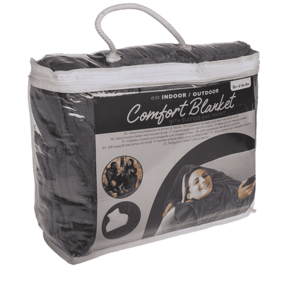 Grey comfort blanket with sleeves & pockets,