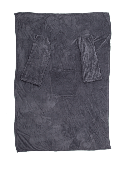 Grey comfort blanket with sleeves & pockets,