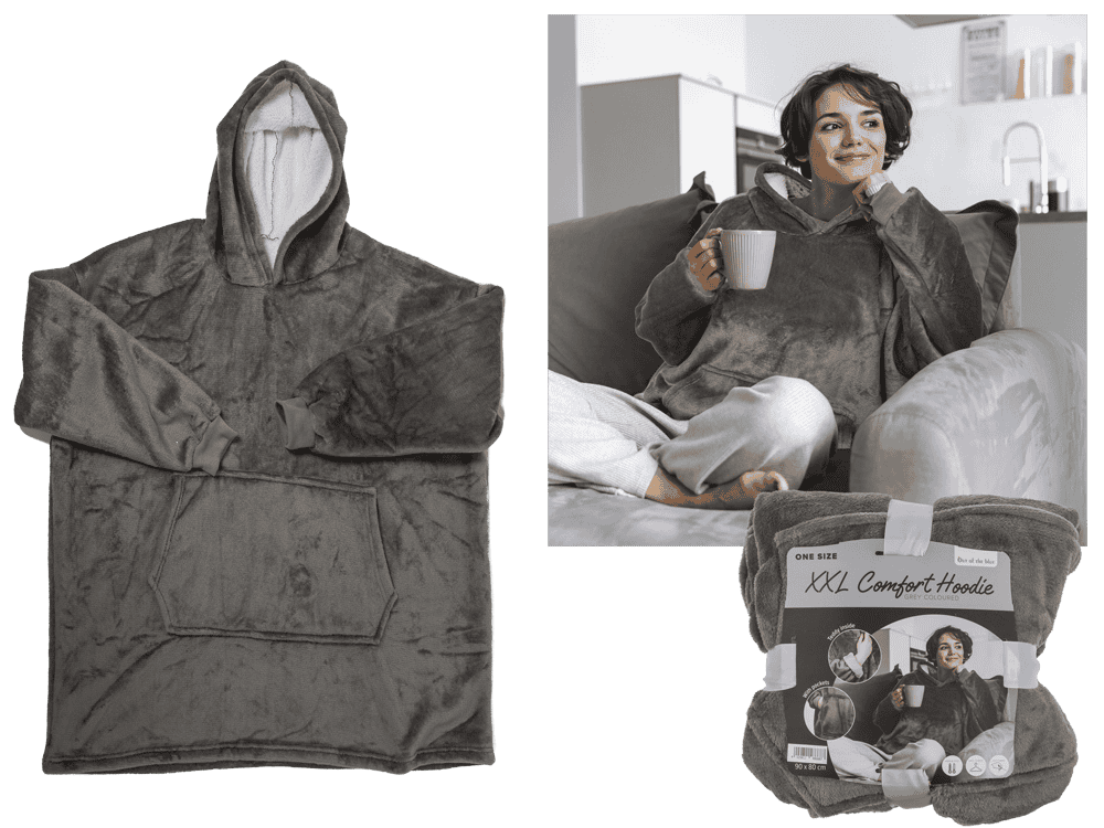 Grey colored XXL comfort hoodie, one size,