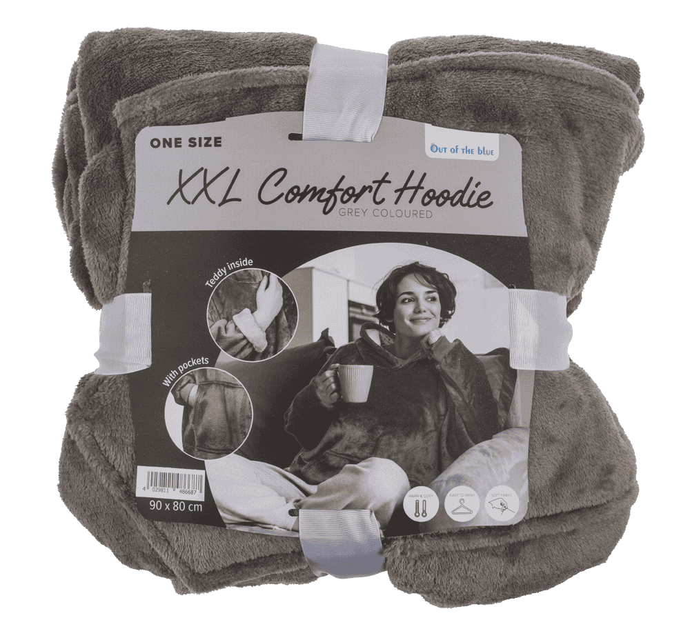 Grey colored XXL comfort hoodie, one size,