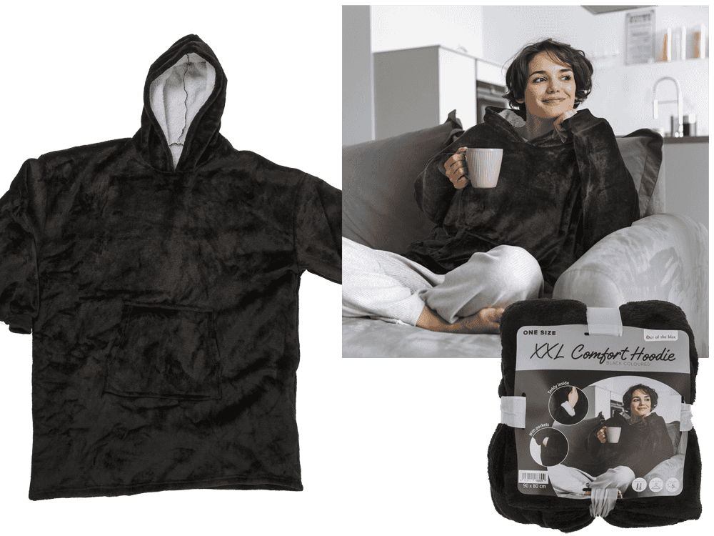 Black colored XXL comfort hoodie, one size,