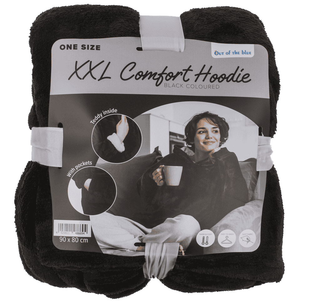 Black colored XXL comfort hoodie, one size,